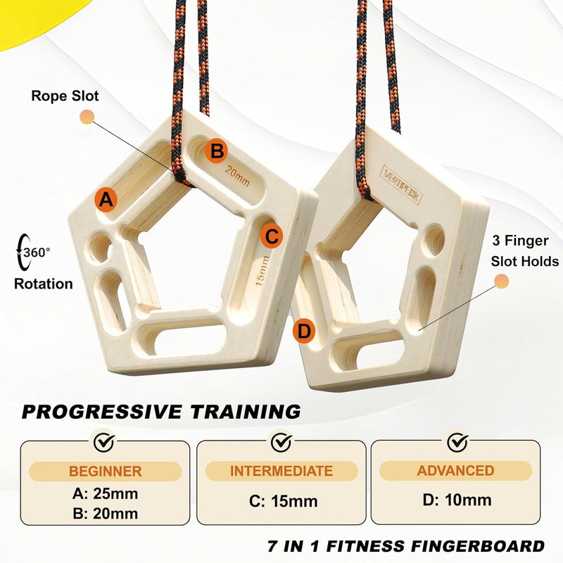 VERTIPEAK Portable Hangboard Rock Climbing, 2 Pack Lightweight Wooden Climbing Fingerboard for Bouldering, Finger Strength, Arm Workout and Pull-up Training - Image 2